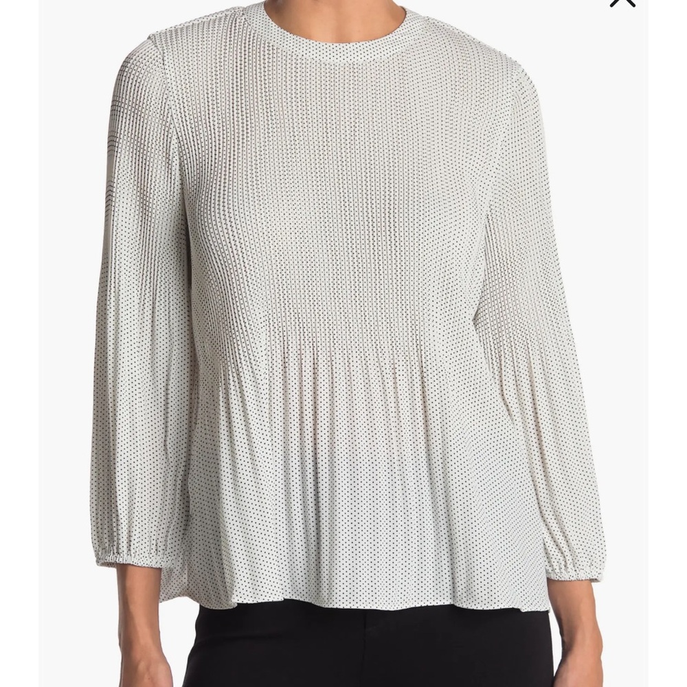 Adrianna Papell Georgette Pleated Polka Dot Blouse - Picture 10 of 11